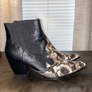 Faux Snakeskin Toe Booties
